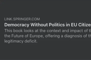 "Democracy Without Politics in EU Citizen Participation" est le nouvel ouvrage de Alvaro Oleart, Chargé de recherches FNRS à l'ULB - Université libre de Bruxelles, paru chez Palgrave MacMillan, qui apporte sa contribution aux débats universitaires et poli