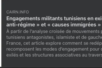 Engagements militants tunisiens en exil entre « cause anti-régime » et « causes immigrées »