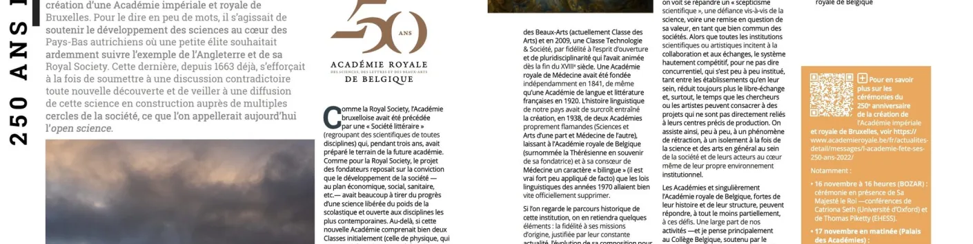 L’Académie royale de Belgique : 250 ans d’histoire et ensuite ? 